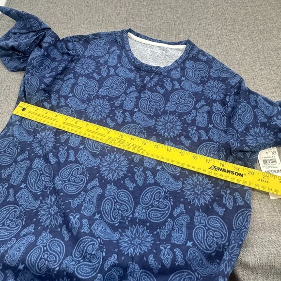 NEW Mens Sun + Stone Printed Shirt Blue Round Neck Long Sleeve Medium Cotton Ble - Picture 7 of 11